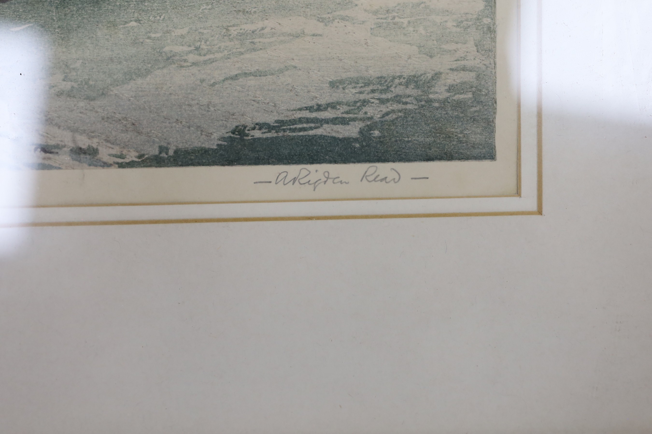 Arthur Rigden Read (1879-1955), colour woodcut, 'Wind and Rain', signed in pencil, 18/50, 18 x 26cm, with a Hastings Museum Exhibition catalogue for the artist